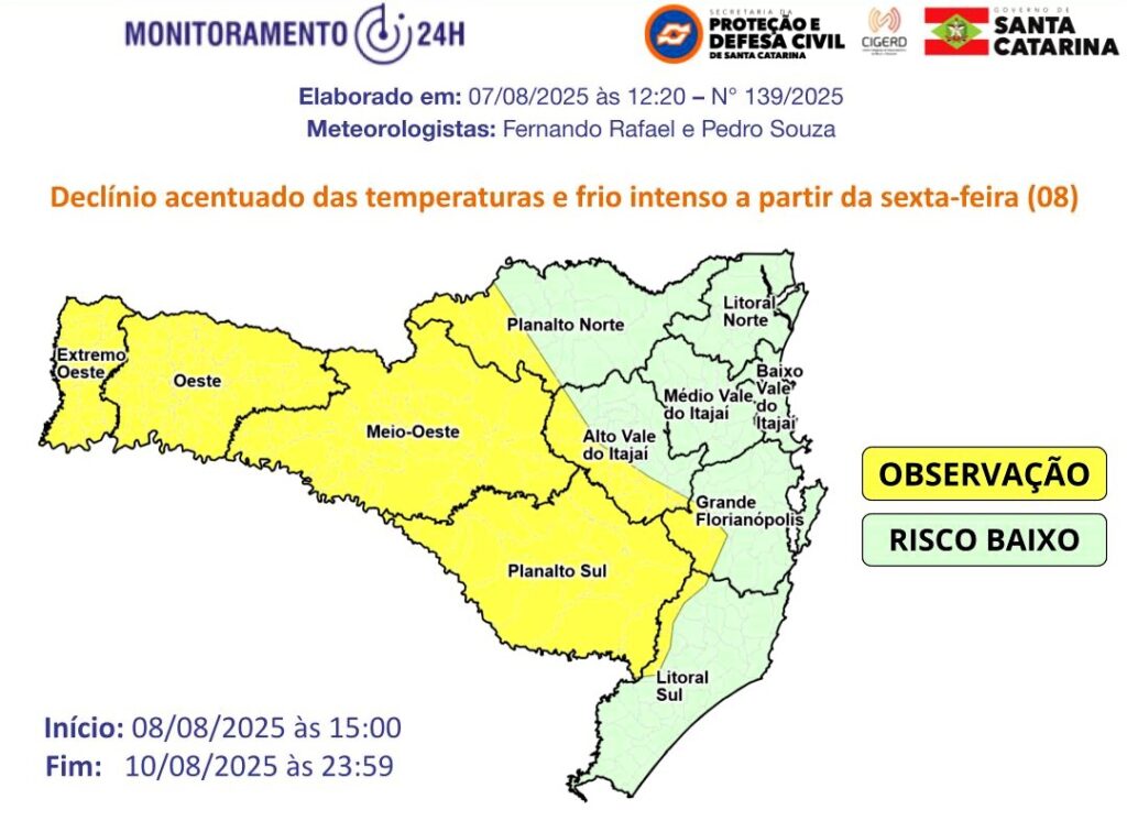 PREPARE AS COBERTAS: Frente fria e massa de ar polar trazem temporais e frio intenso a Santa Catarina nos próximos dias