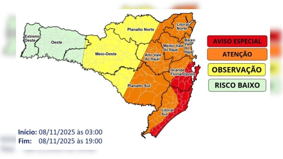 Ciclone se afasta e poupa região na sexta, mas Defesa Civil alerta para ventos de até 100 km/h no Litoral Sul e mar com ondas de 4,5 metros nas próximas horas do sábado