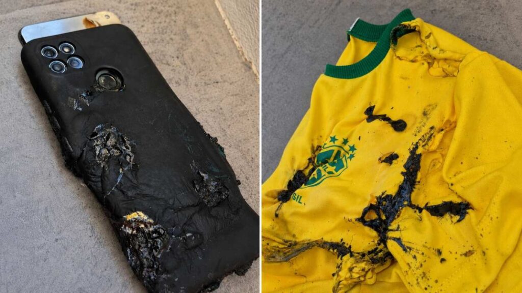 celular pega fogo em Laguna