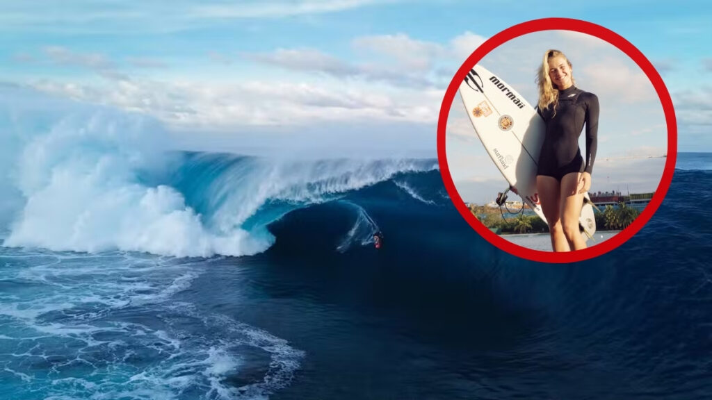 Maya Carpinelli surfando onda em Teahuppo
